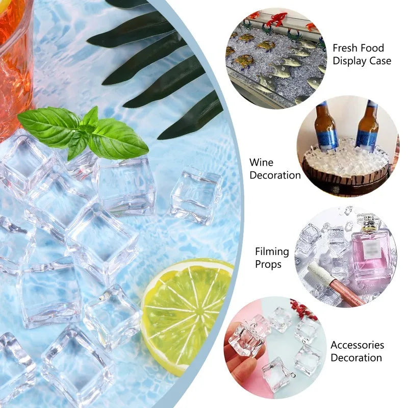 Reusable Acrylic Fake Ice Cubes – Transparent Photo Props for Product Display