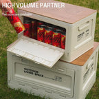 Folding Storage Box – Wooden Lid for Camping and Car Trunk Organization