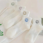 Whimsical Cartoon Face Polyester Ankle Socks – Soft Breathable Casual Wear