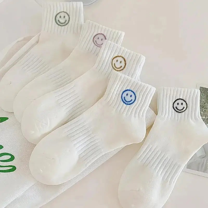 Whimsical Cartoon Face Polyester Ankle Socks – Soft Breathable Casual Wear