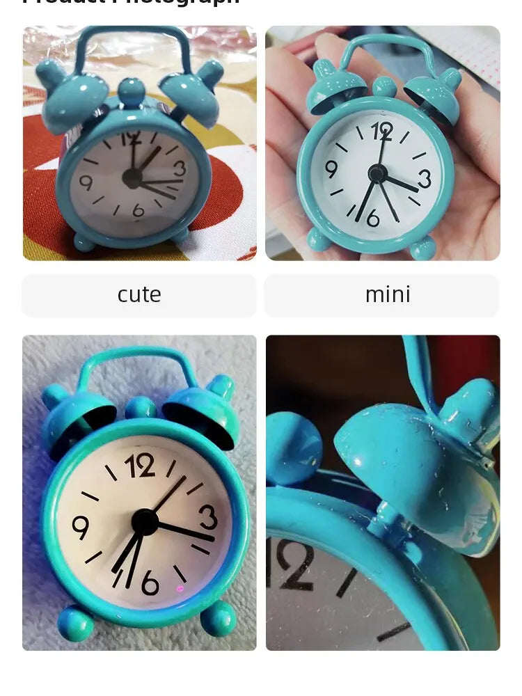 Mini Round Metal Alarm Clock – Portable Quartz Desktop Decor for Home Office