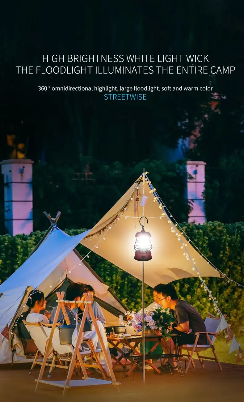 Retro LED Tent Lantern – Portable Hanging Lamp for Outdoor Camping
