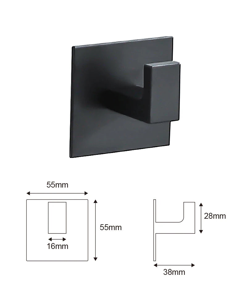 Adhesive Wall Hooks – Heavy Duty Black Hangers for Bathroom and Kitchen