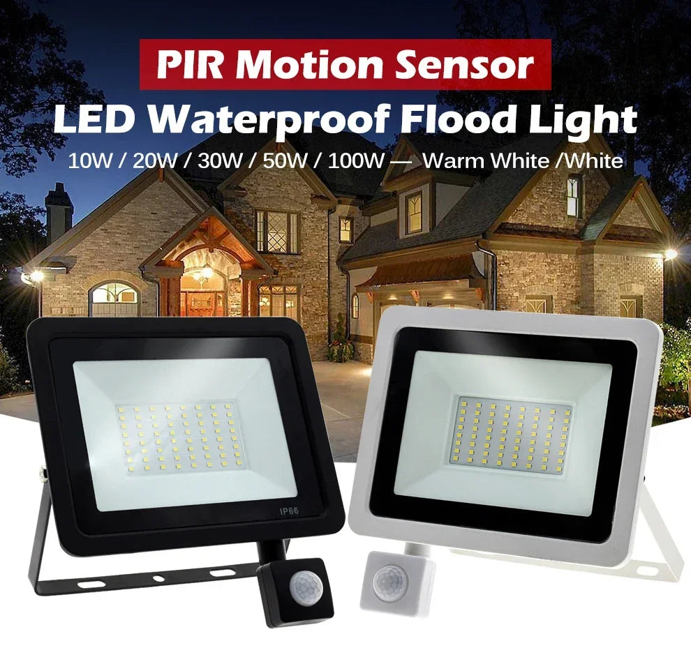 LED Floodlight with PIR Motion Sensor – IP66 Waterproof Outdoor Garden Light