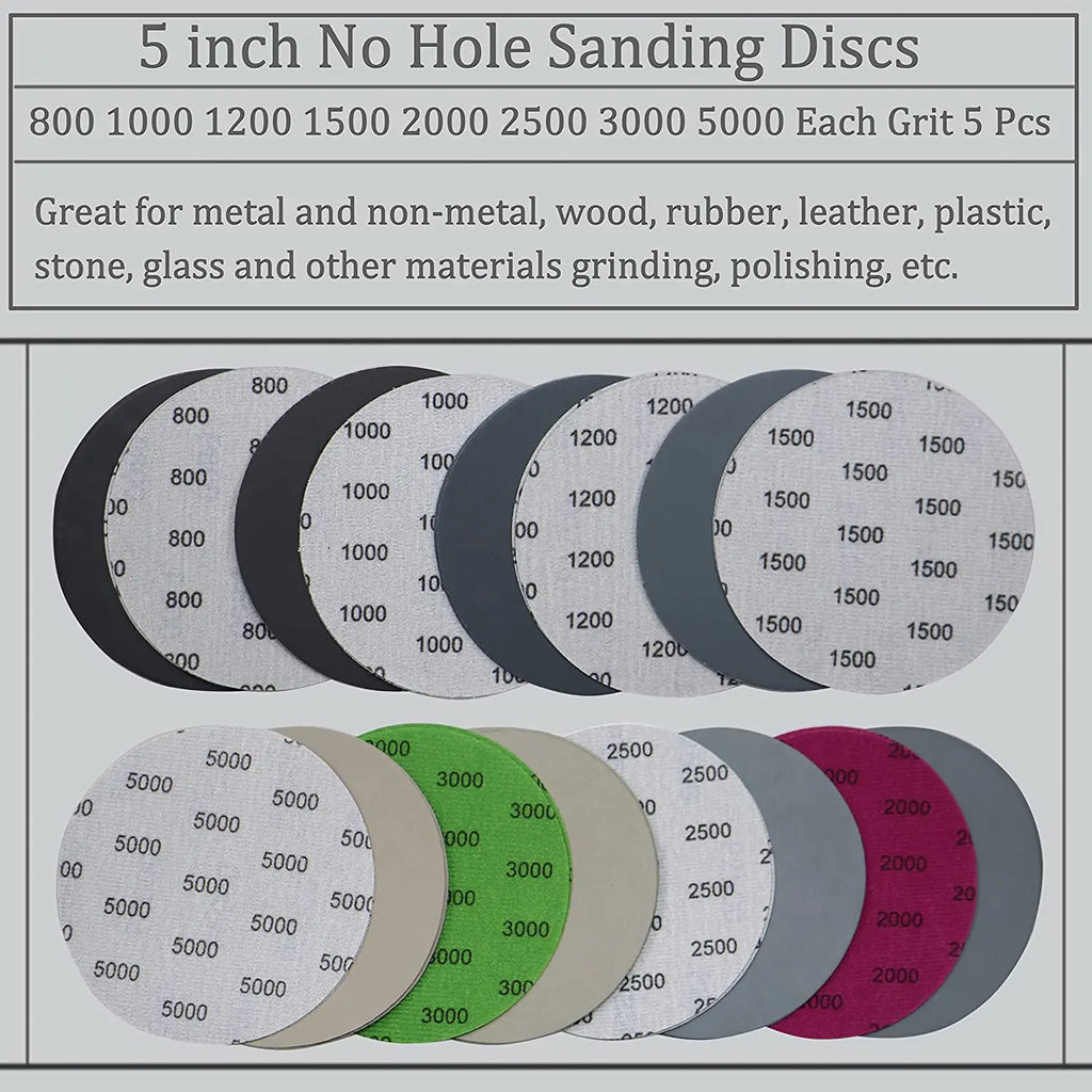 Wet and Dry Sanding Discs – 5 Inch Assorted Grit for Auto Metal and Wood