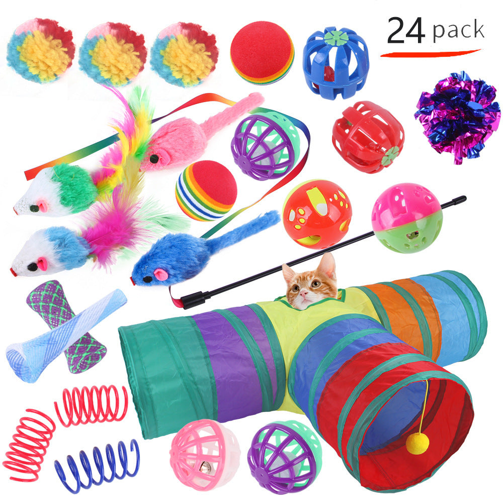 Interactive Cat Play Tunnel – Foldable Mouse and Fish Toy Set for Pets
