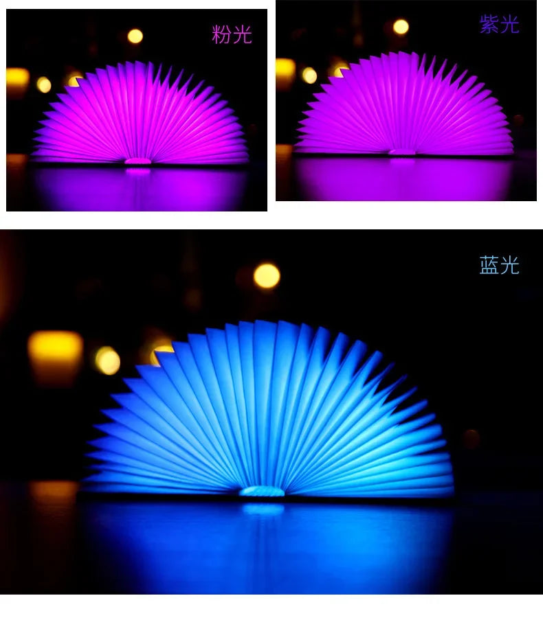 Wooden Book Lamp – Folding RGB LED Night Light for Bedroom Decor Kids Gift
