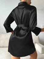 Satin Long Sleeve V-Neck Robe – Women's Silk-Feel Sleepwear Loungewear