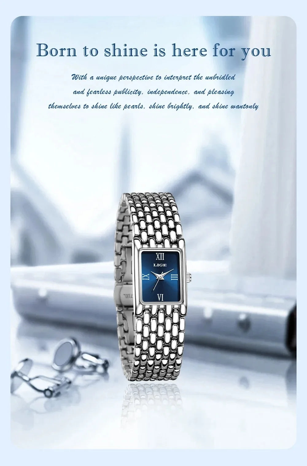 Square Stainless Steel Quartz Watch – Elegant Waterproof Accessory for Women