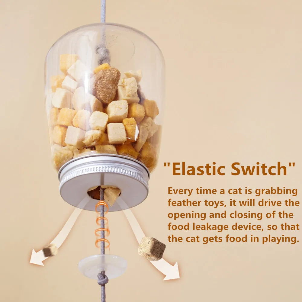 Interactive Cat Food Dispenser – Hanging Feather Toy for Kitten Enrichment