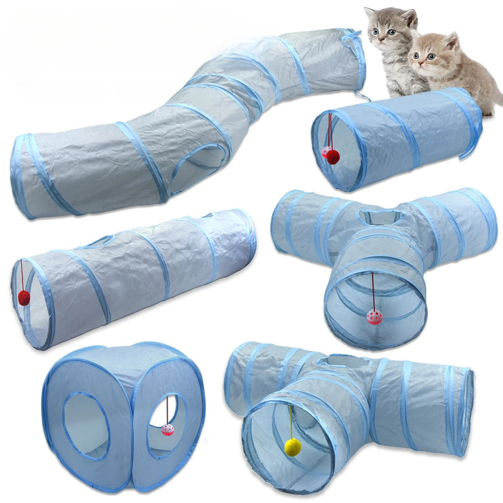 Collapsible Grey Cat Tunnel – Interactive Crinkle Toy for Pet Playtime