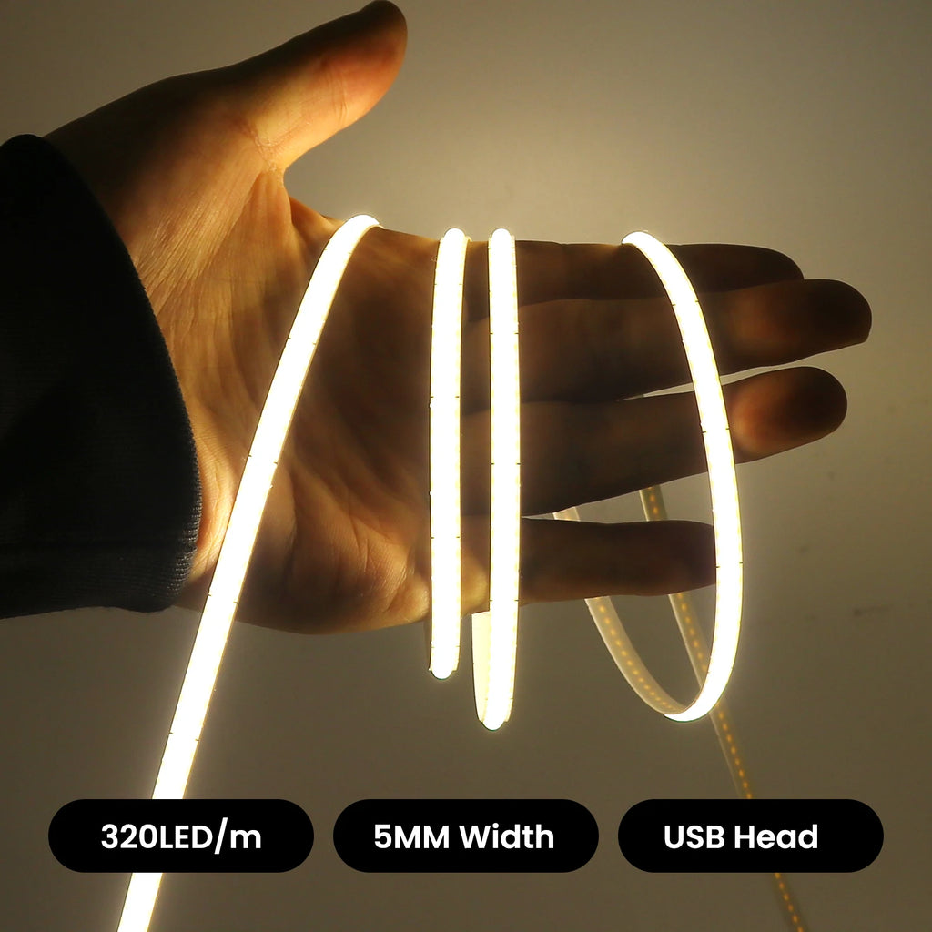 Flexible COB LED Strip Light – High Density Battery Powered for Night Decor