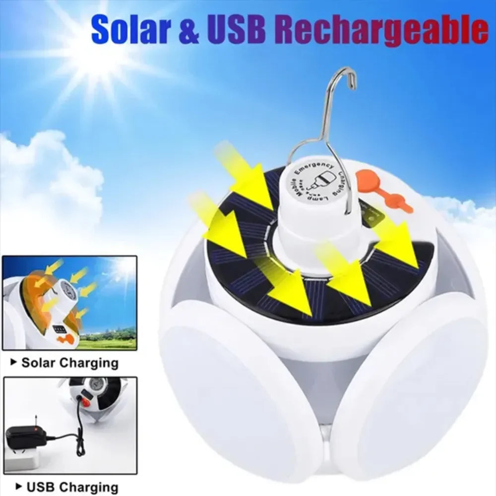 Portable Solar LED Folding Lantern – USB Rechargeable for Camping Emergency