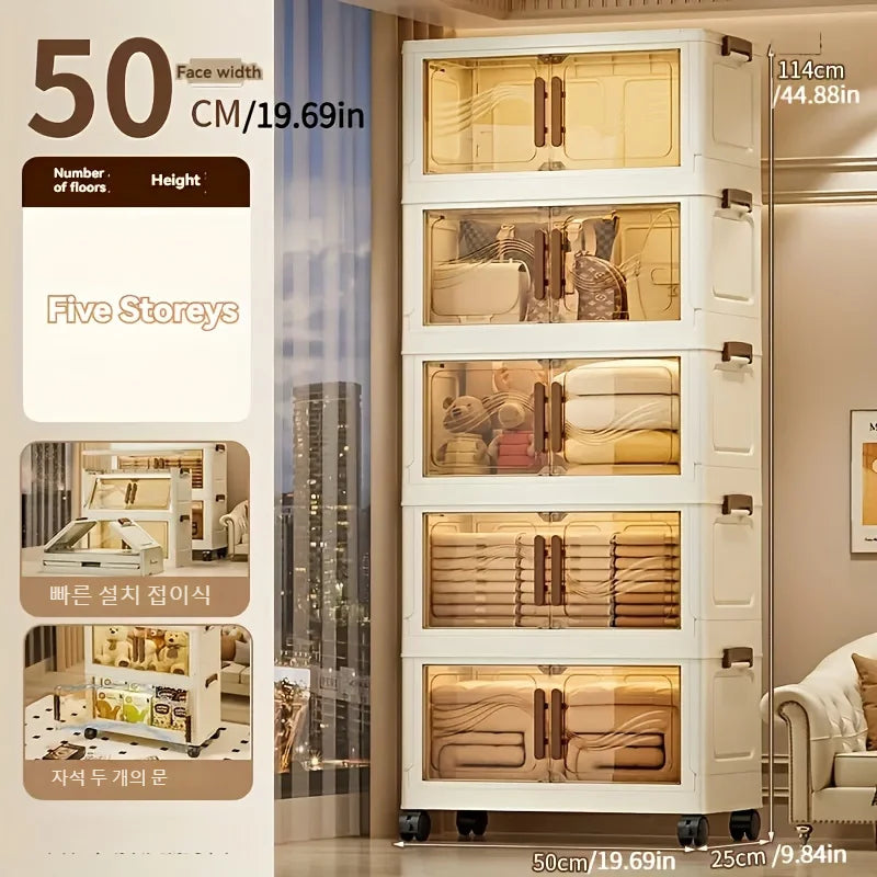 Foldable Storage Box with Clear Door – Stackable Organizer for Home Decluttering