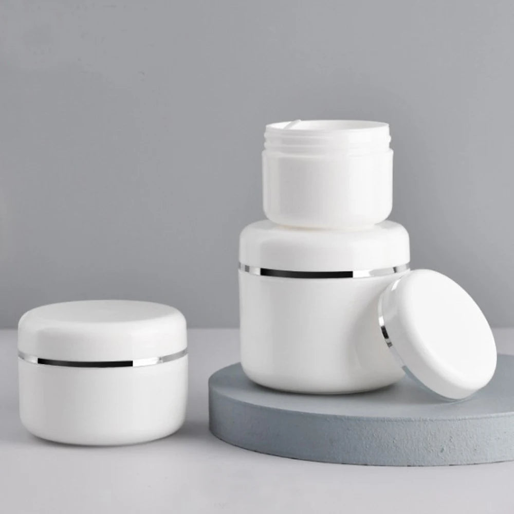 Refillable White Plastic Cosmetic Jar – Travel Size Container for Skincare