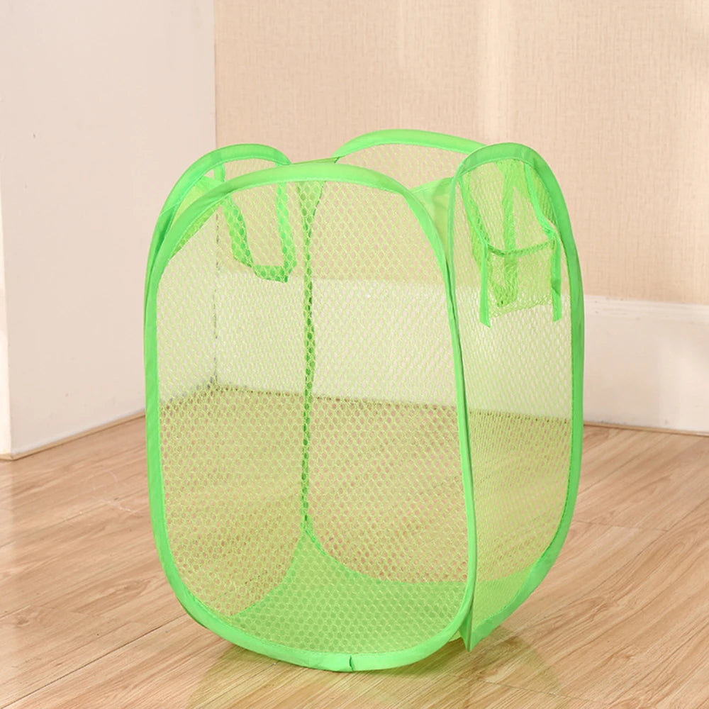 Mesh Foldable Laundry Basket – Minimalist Monochrome Hamper for Bathroom