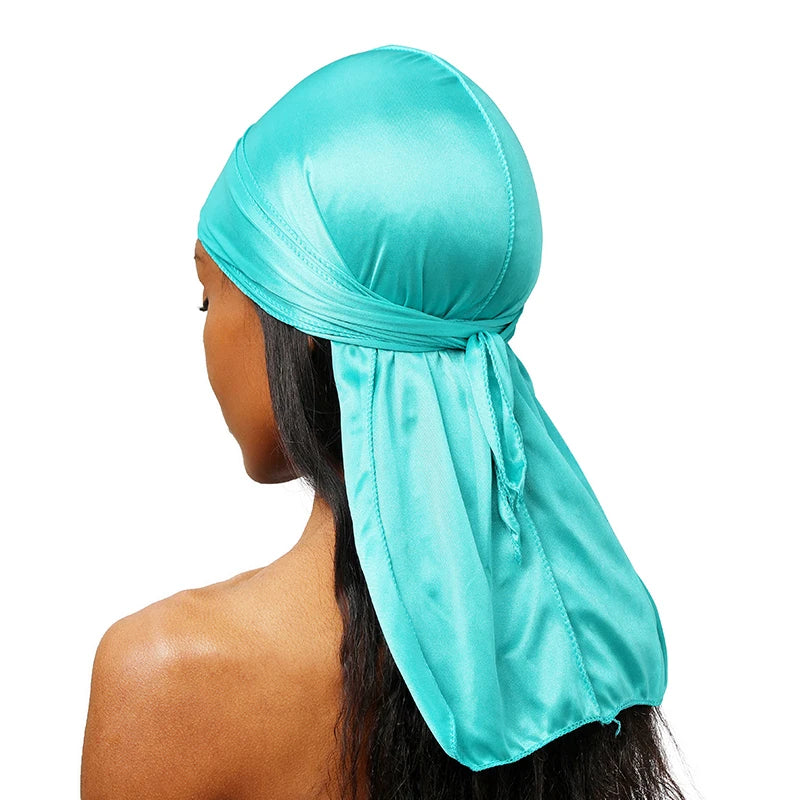 Silky Long Tail Durag – Satin Wave Cap for Men and Women Hair Styling