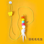 Hanging Door Cat Teaser Toy – Elastic Feather Wand for Boredom Relief