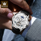 OLEVS Automatic Mechanical Watch – Leather Strap Flywheel for Business Casual