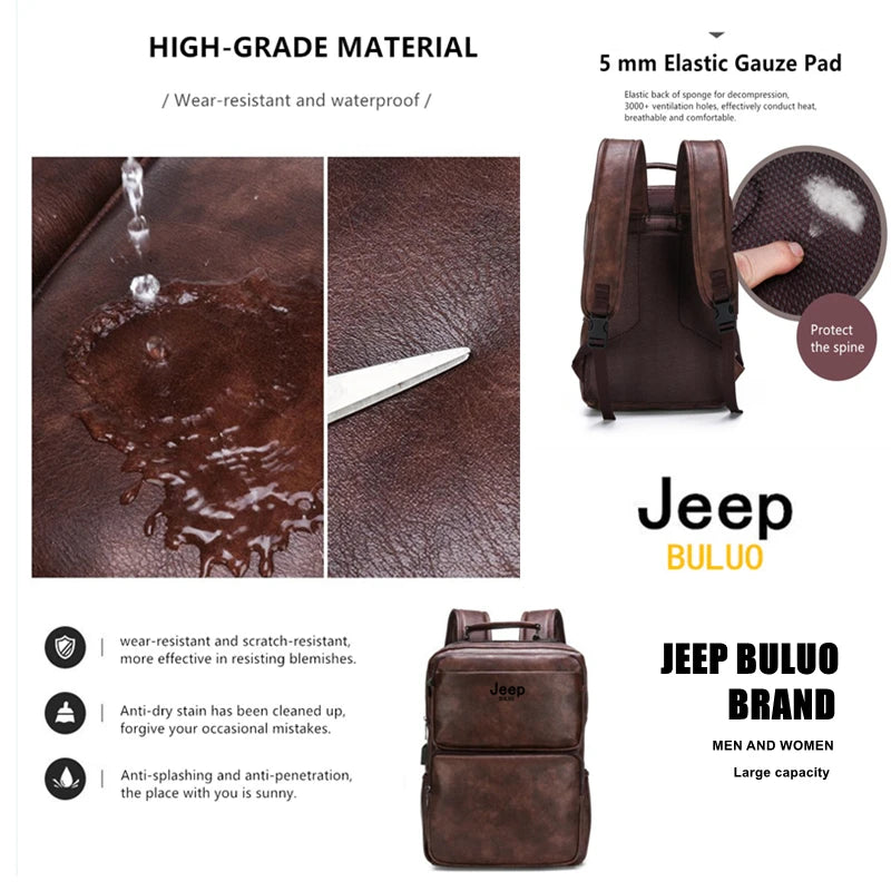Split Leather Laptop Backpack – Large 14 Inch Travel Bag for Men