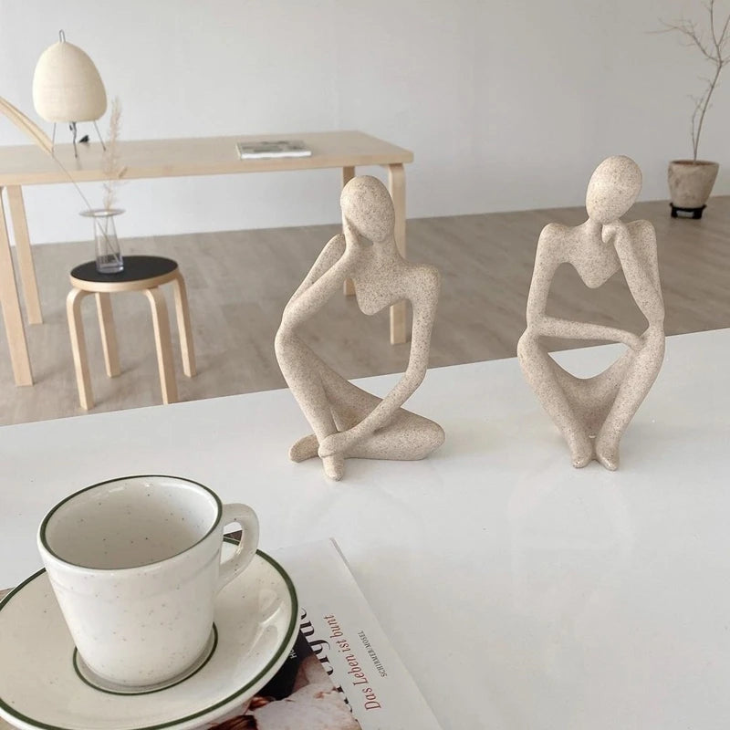 Abstract Thinker Statue – Sand Colored Yoga Figurine for Home Decor