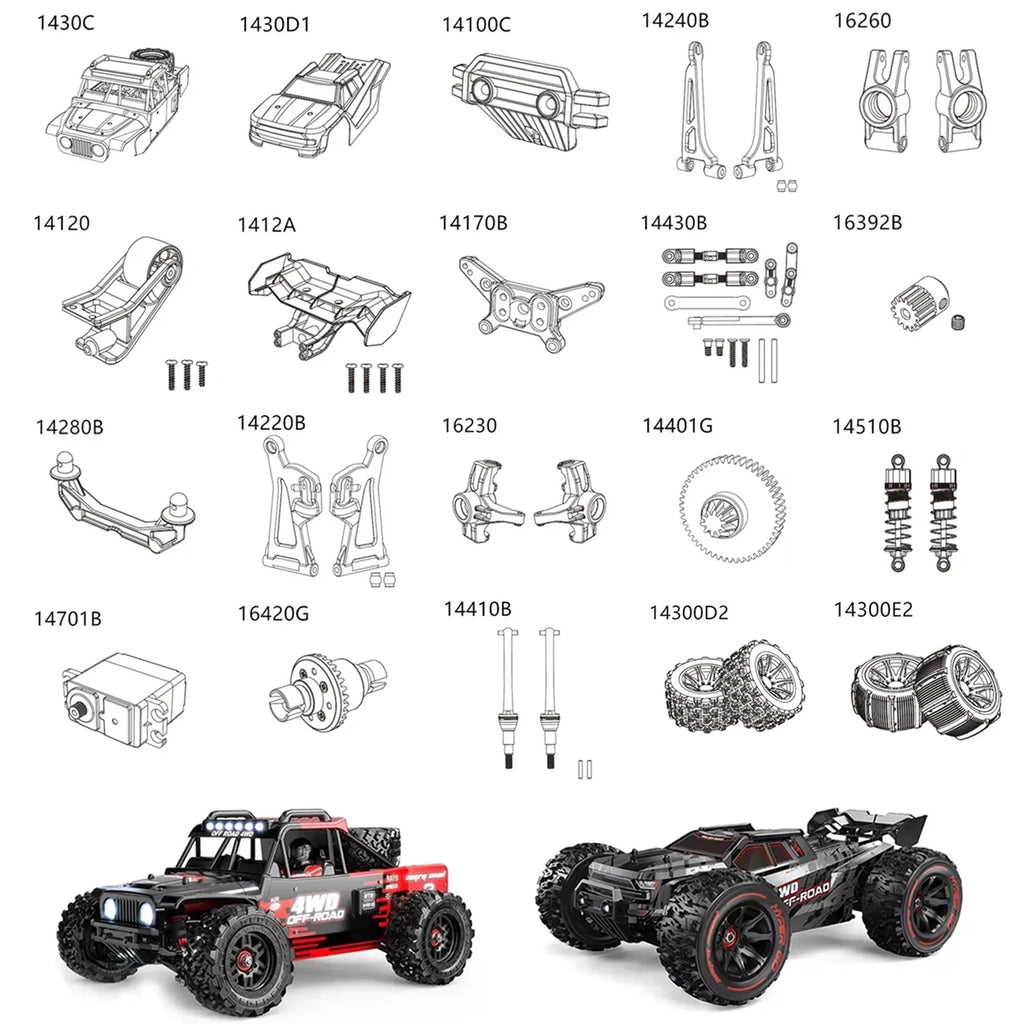 RC Car Spare Parts – Differential Shock and Tire Set for 1/14 Scale Models