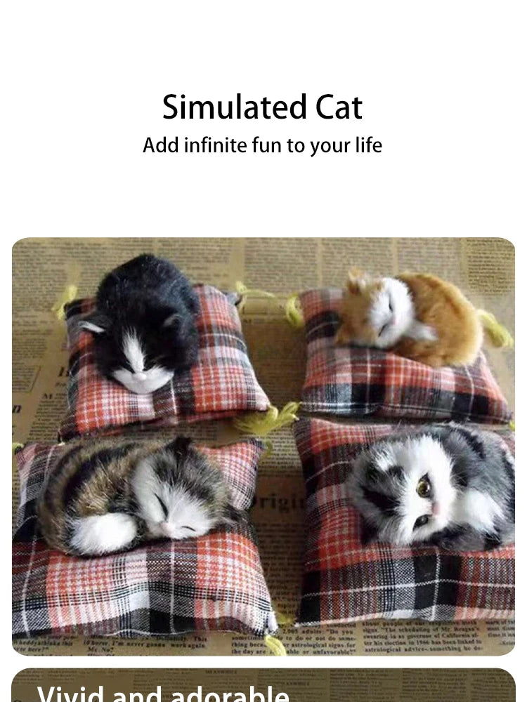Realistic Plush Cat Figurine – Sleeping Animal Ornament for Desktop Decor