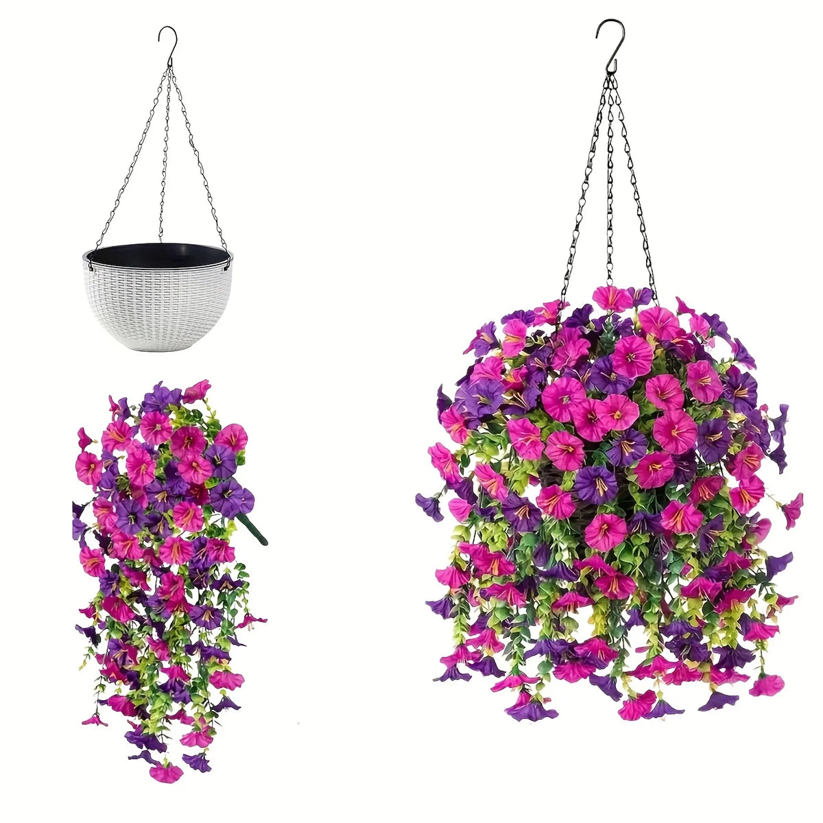 Artificial Morning Glory and Eucalyptus Vine – UV-Resistant Home Wall Decor