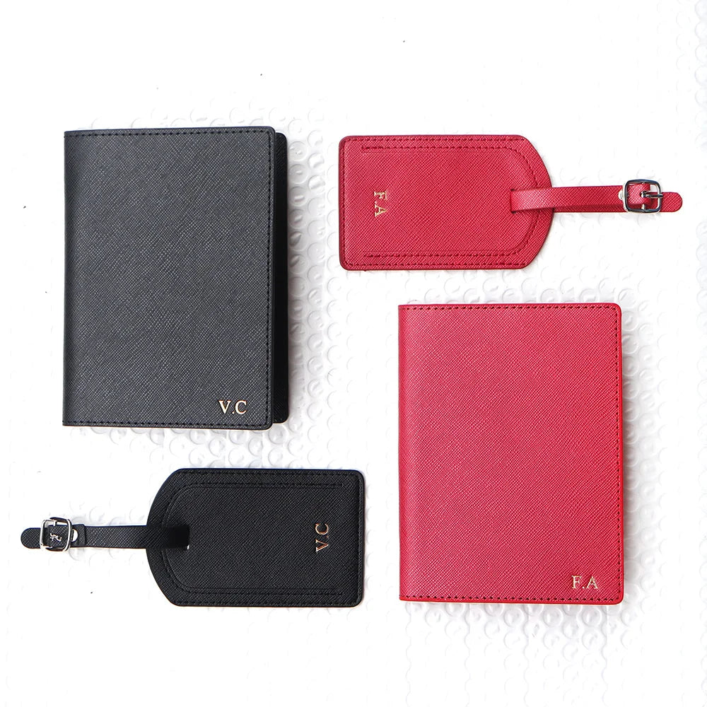 Custom Name Passport Cover Set – Personalized Leather Luggage Tag for Travel