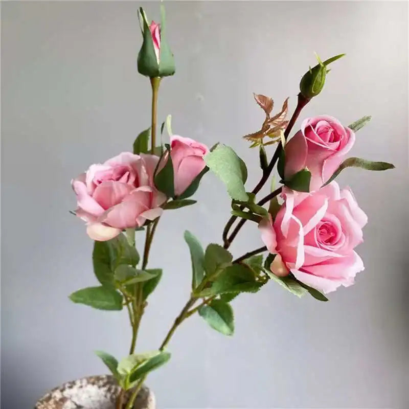 Silk Rose Branch – 5 Head Artificial Floral Stem for Wedding Home Decor