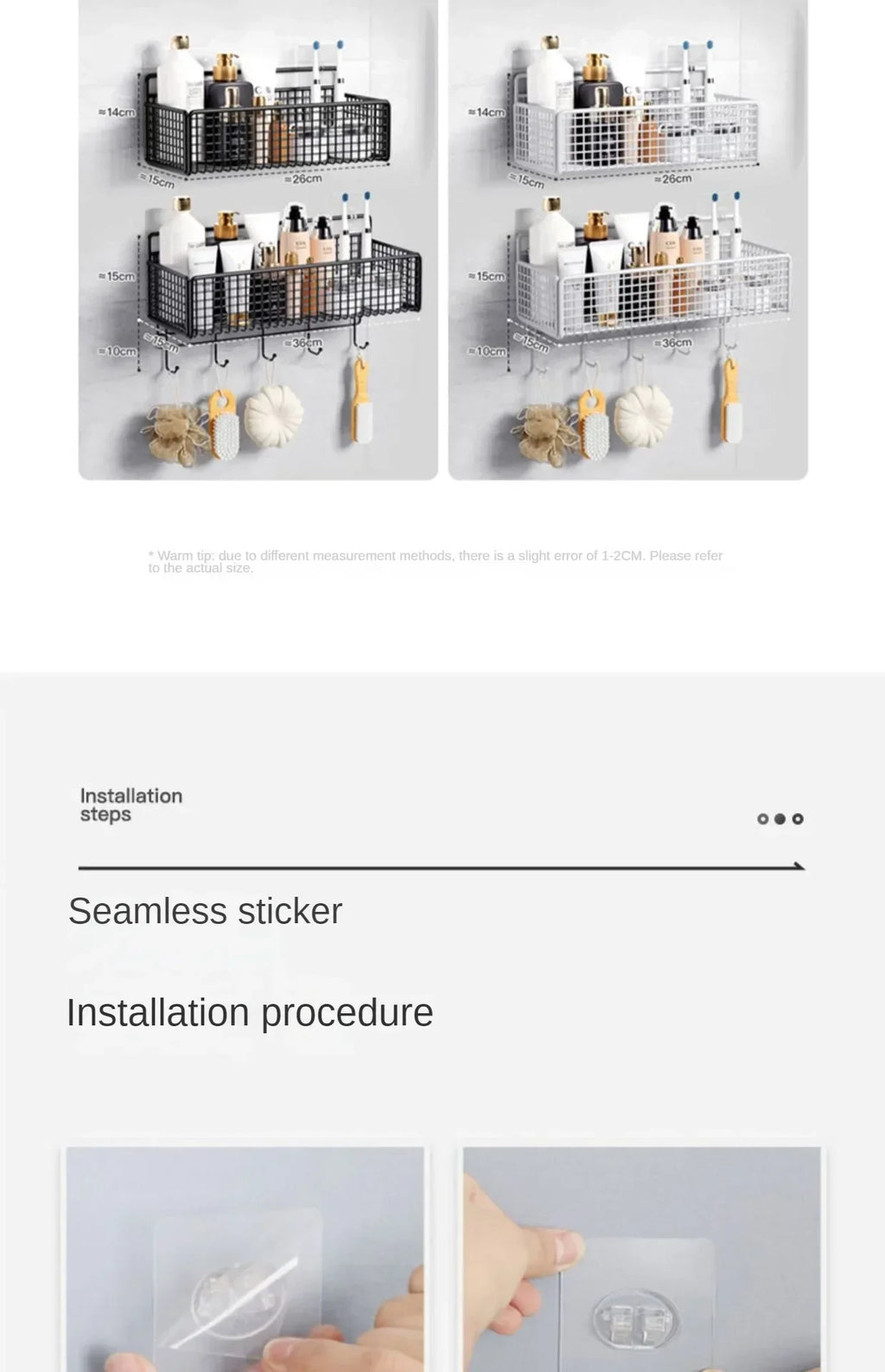 Bilayer Grid Wall Shelf – Adhesive Bathroom Organizer for Shower Storage