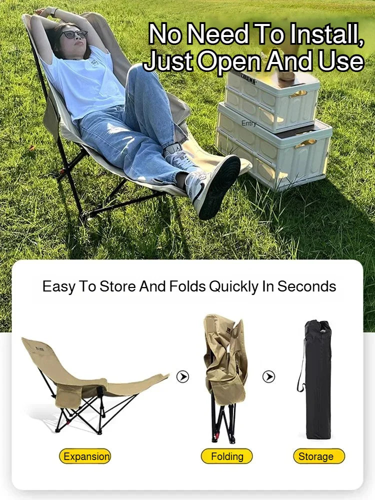 Portable Folding Camping Chair – Reclining Outdoor Seat with Leg Support