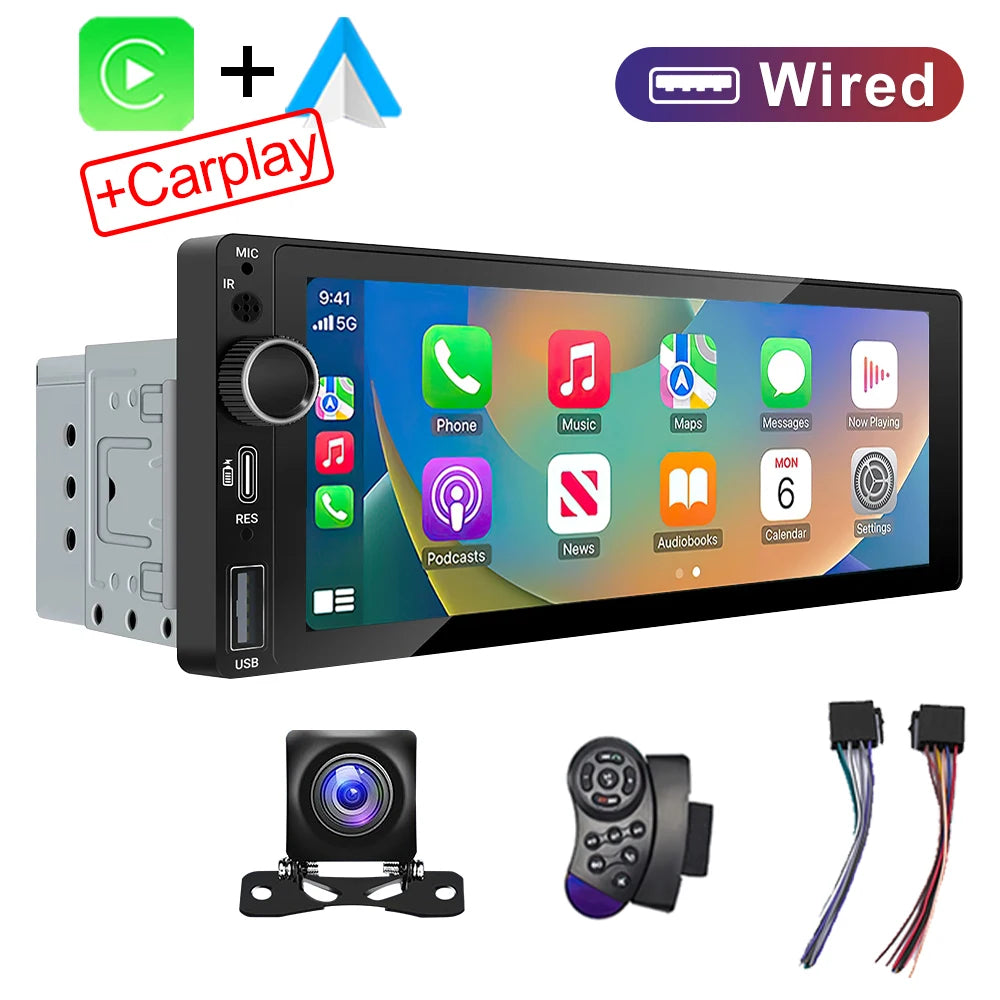 6.9 Inch 1 Din Car Radio – Wireless CarPlay and Android Auto Multimedia