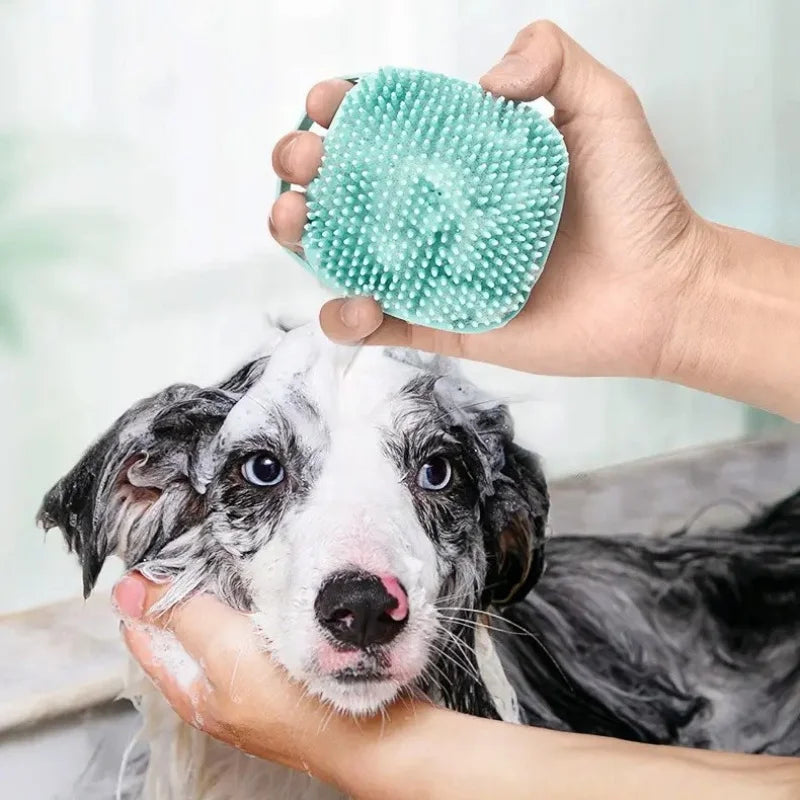 Silicone Pet Grooming Gloves – Shampoo Dispensing Brush for Dog Bathing