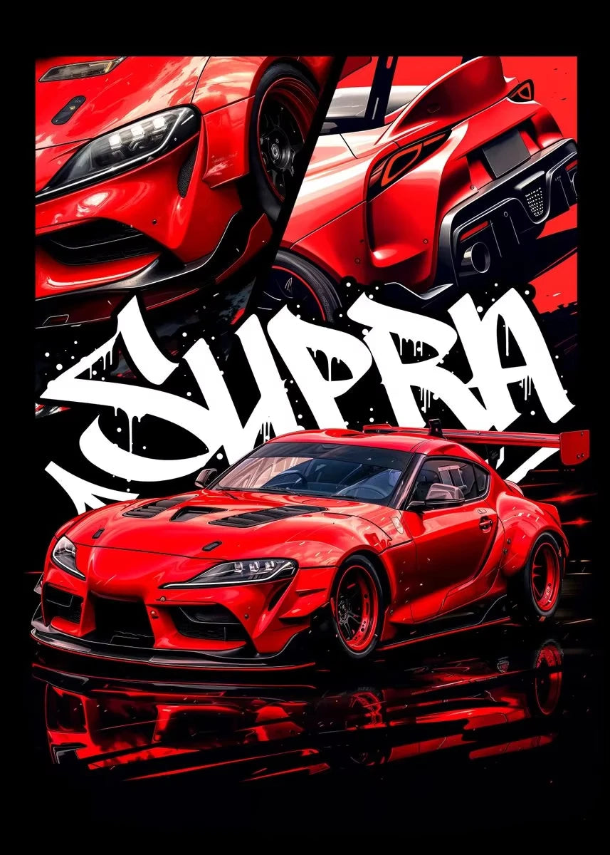 Abstract JDM Sports Car Canvas Wall Art – Blue Miata Supra E36 Print for Home Decor