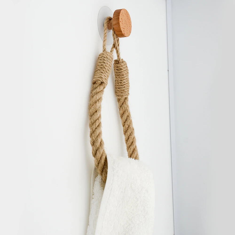Adhesive Hemp Paper Towel Holder – Wall Mounted Rack for Bathroom Storage