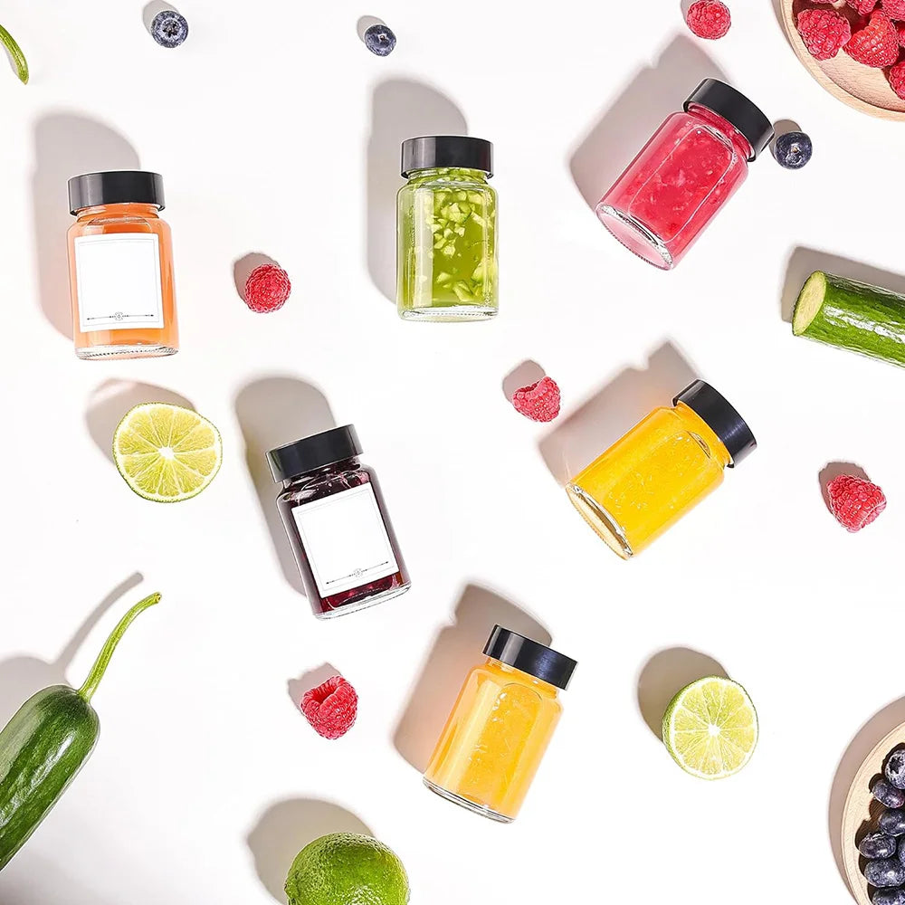 Clear Glass Shot Bottles – 60ml Wide Mouth Mini Jars for Travel and Storage