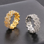 Iced Out Cuban Link Ring – Gold Plated CZ Band for Hip Hop Fashion