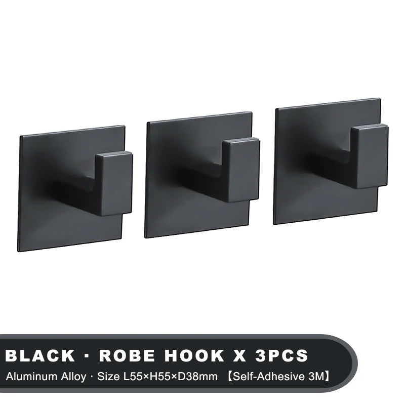 Adhesive Wall Hooks – Heavy Duty Black Hangers for Bathroom and Kitchen