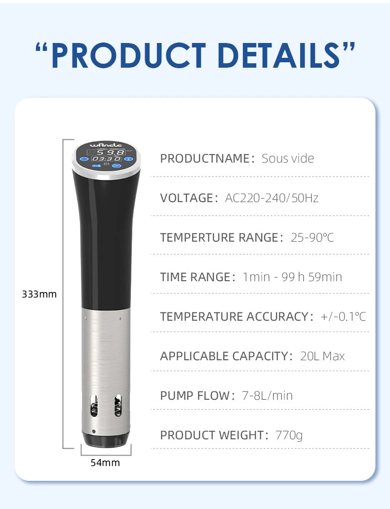 Sous Vide Immersion Cooker – 1100W Digital Waterproof Device for Precision Cooking