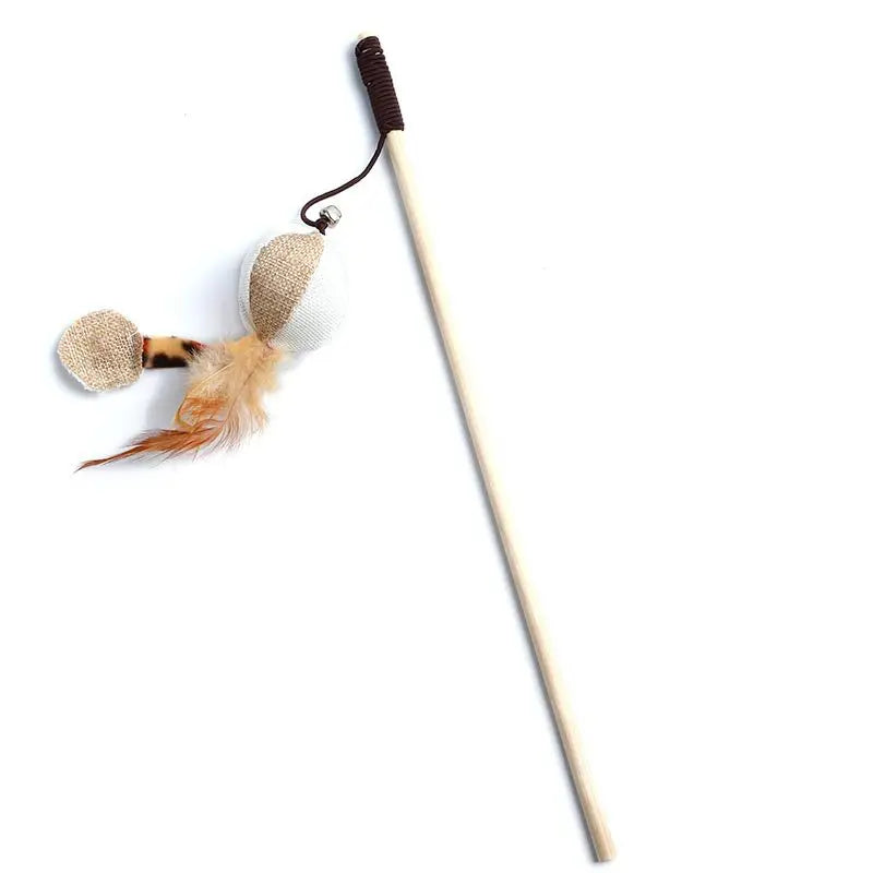 Colorful Feather Wand Toy – Interactive Wooden Rod for Cat Exercise