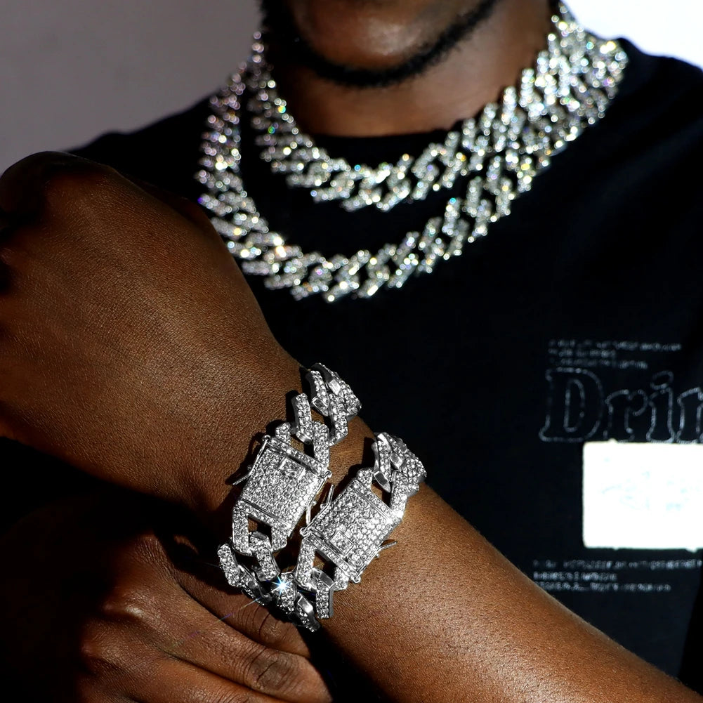 Iced Out Cuban Link Chain – AAA Rhinestone Men's Necklace for Hip Hop Jewelry
