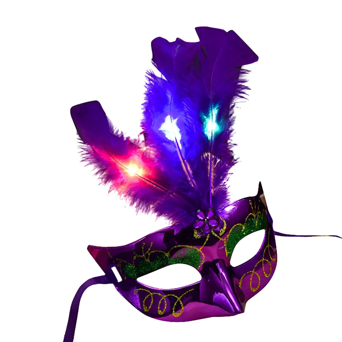 LED Feather Masquerade Mask – Glowing Venice Carnival Cosplay Costume