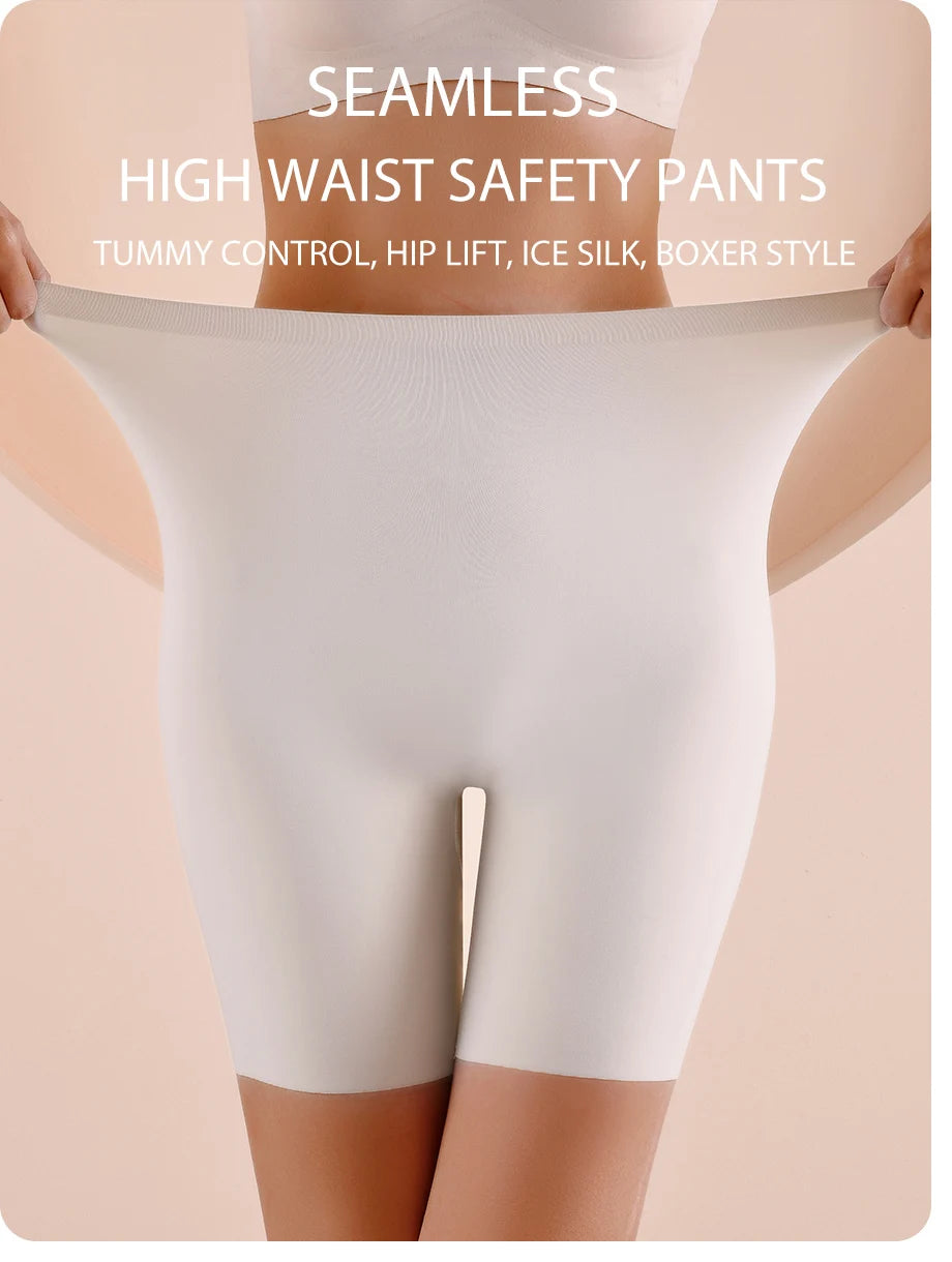 Seamless High Waist Boyshorts – Ice Silk Tummy Control for Sports Fitness