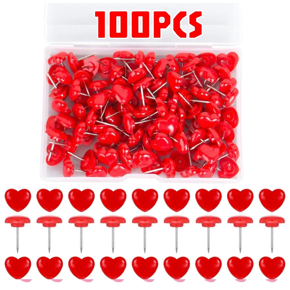 Heart Push Pins – Decorative Red Thumbtacks for Cork Boards and Office Decor