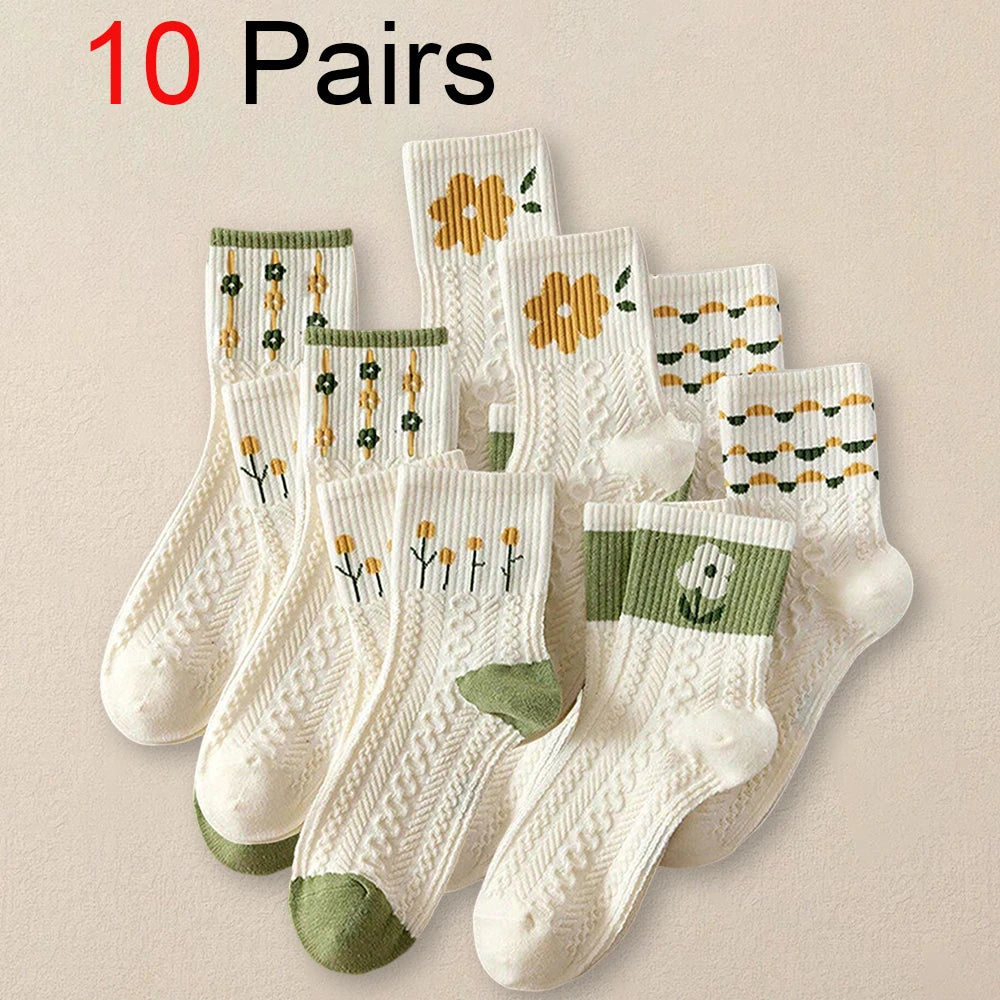Cartoon Print Midlength Socks – Soft Cotton Casual Wear for Women