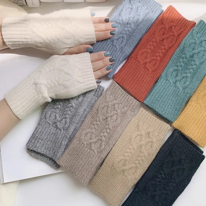 Soft Wool Half Finger Gloves – Warm Knit Arm Mittens for Winter Outdoor
