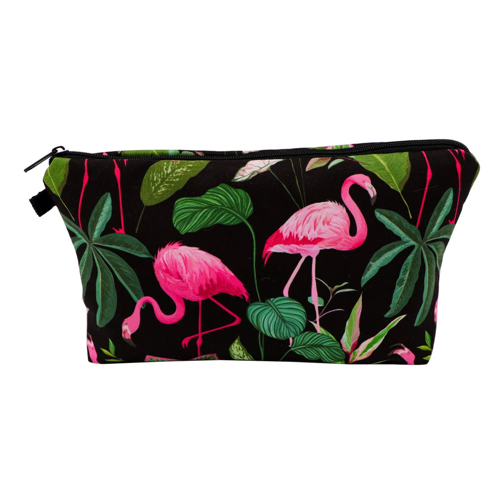 Large Animal Makeup Bag – Flamingo Cat Print Organizer for Travel Cosmetics