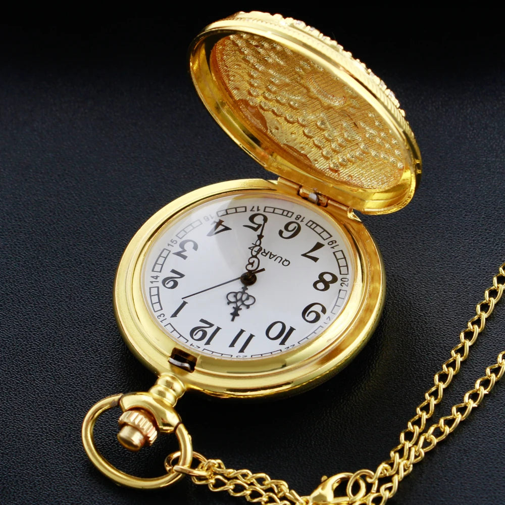 Emerald Diamond Pocket Watch Necklace – Luxury Gold Pendant for Gift