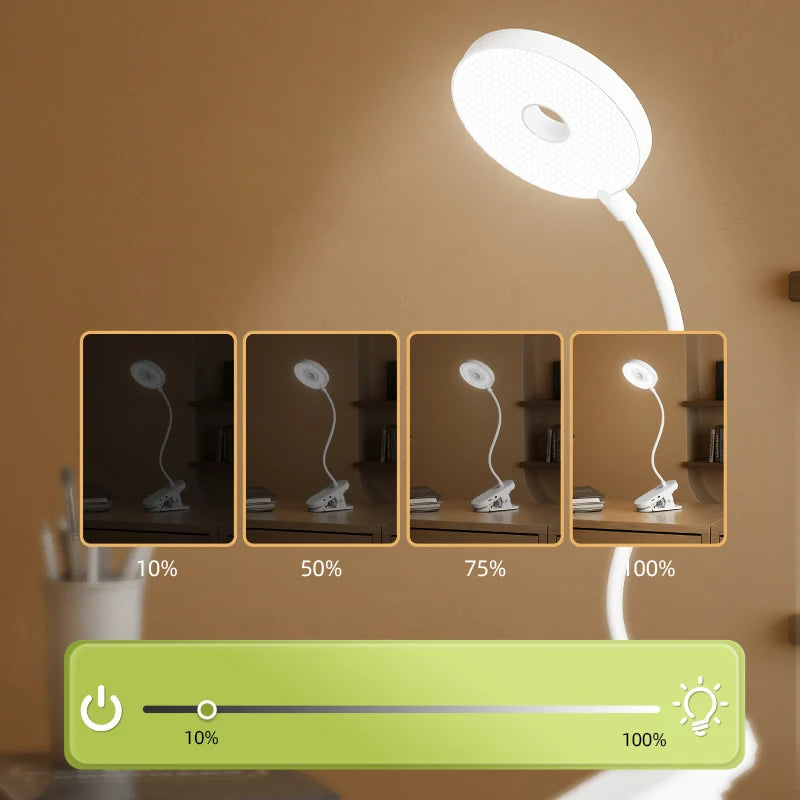 Clip-On LED Desk Lamp – Dimmable Eye-Protection Light for Reading and Study